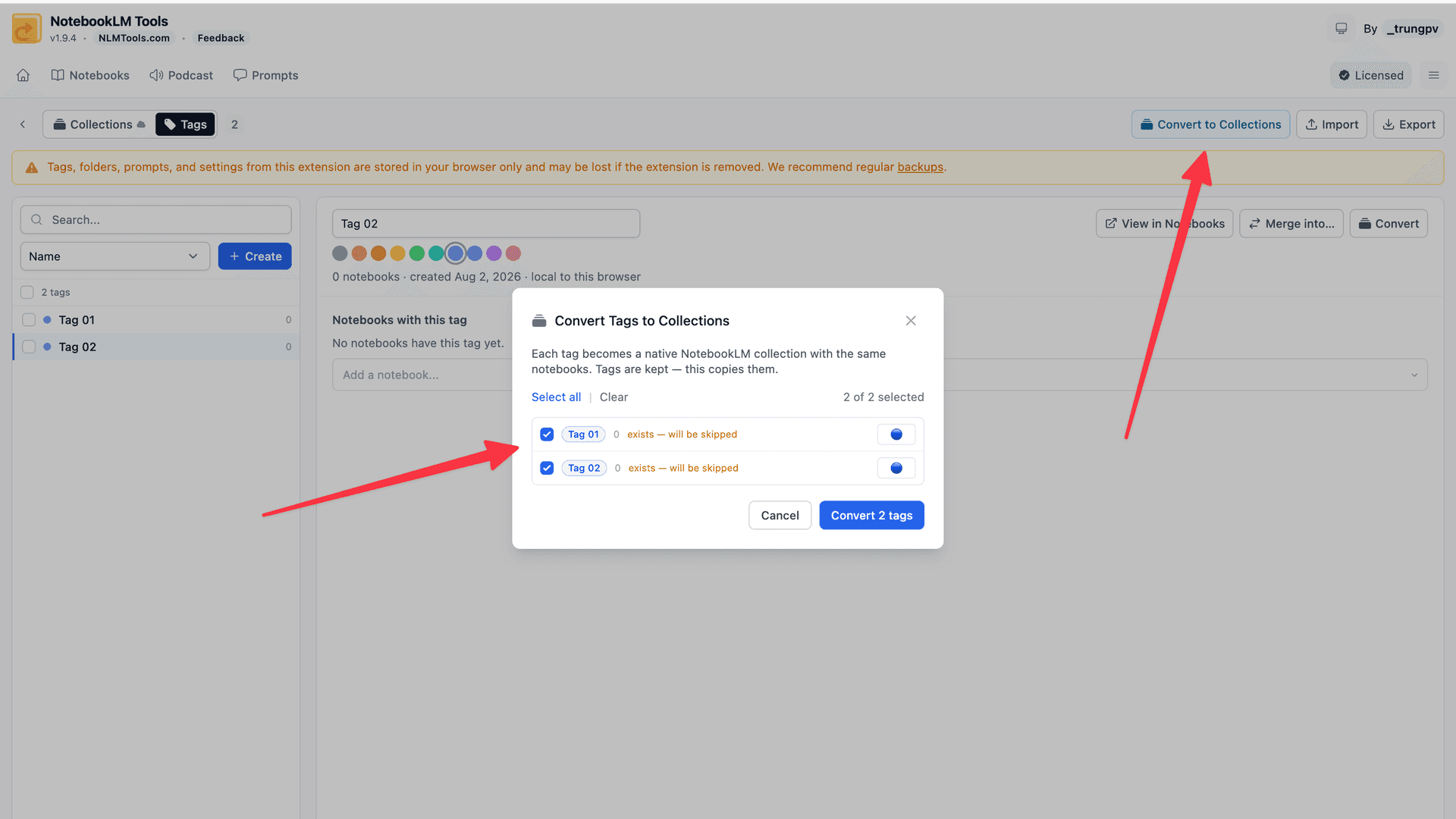 Converting NotebookLM Tools tags to native NotebookLM collections